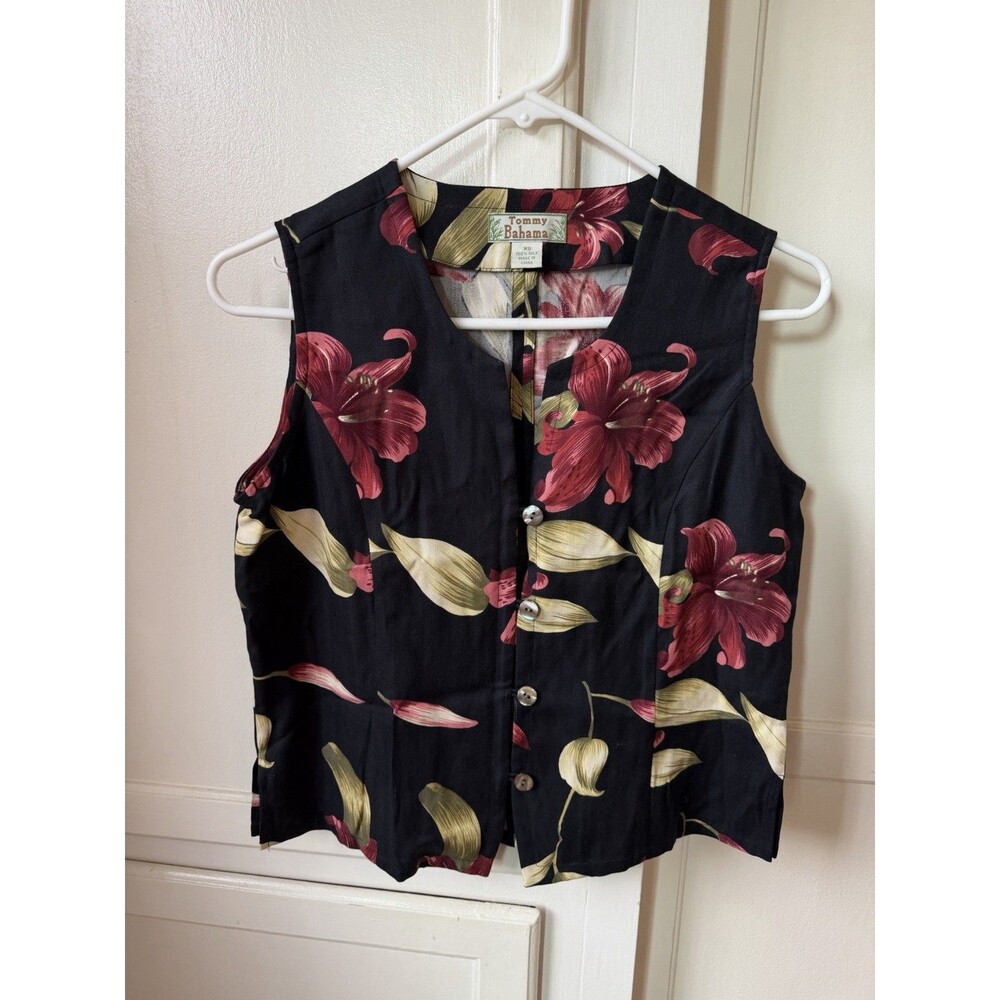 Tommy Bahama 100% Silk Black Floral Vest, Women’s XS